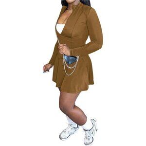 Two Piece Tennis Skirt Sets for Women Dark Brown